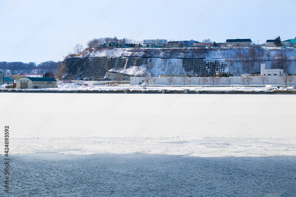 Sea of Okhotsk With drift ice in Abashiri, Hokkaido, Japan