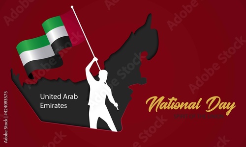 UAE national day celebration with flag in Arabic translation: United Arab Emirates national day 2 December. vector illustration