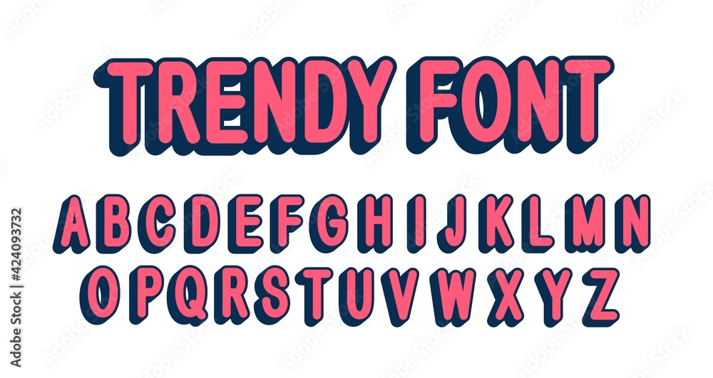 Retro trendy font with shadow. Rounded uppercase letters set. Vector font for logo design. Retro trendy font with shadow. Rounded uppercase letters set. Vector font for logo design.