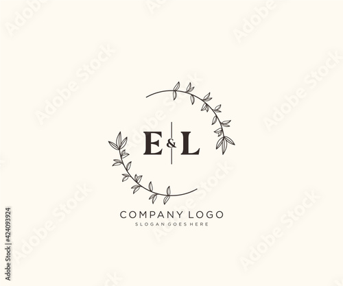 initial EL letters Beautiful floral feminine editable premade monoline logo suitable for spa salon skin hair beauty boutique and cosmetic company.