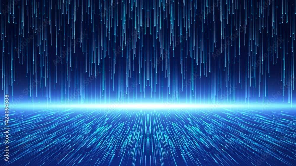 4K Blue technology wave particles is a spectacular motion, blue light particles rising. Wave particles are constantly moving, technology background video, elegant particle light, stage performance.