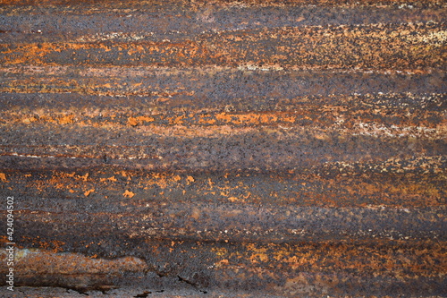 Rustic grunge metal texture panoramic rust and oxidized metal background. Old metal iron panels Beautiful background