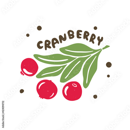 Colorful cranberry illustration with hand drawn lettering isolated on transparent background