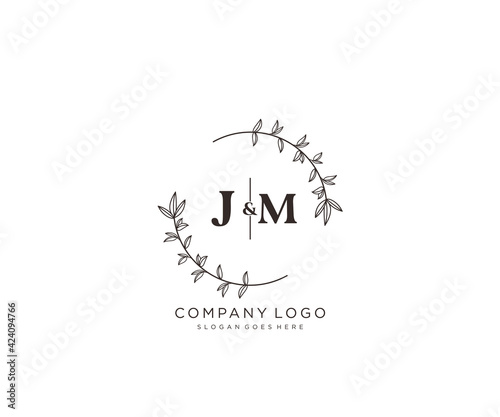 initial JM letters Beautiful floral feminine editable premade monoline logo suitable for spa salon skin hair beauty boutique and cosmetic company.