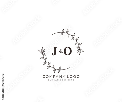 initial JO letters Beautiful floral feminine editable premade monoline logo suitable for spa salon skin hair beauty boutique and cosmetic company.