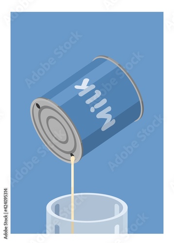 Pouring condensed milk into cup. Simple flat illustration