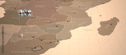 Botswana map and flag. 3d i...