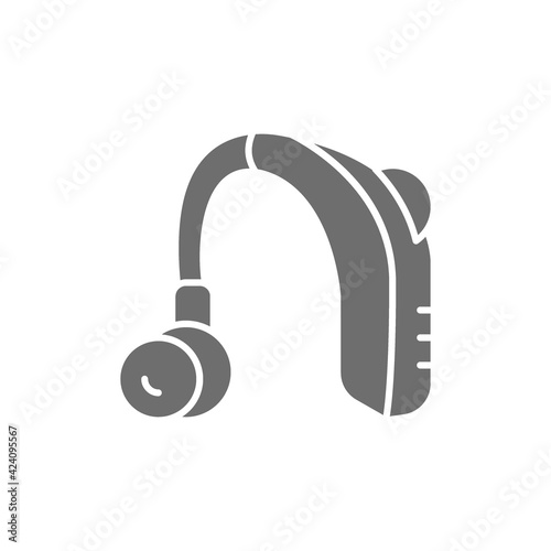 Hearing aid receiver in ear canal gray icon.