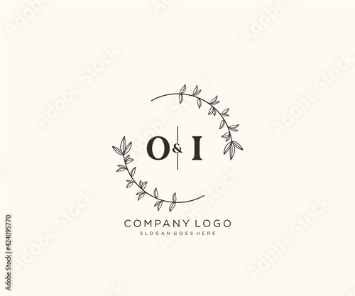 initial OI letters Beautiful floral feminine editable premade monoline logo suitable for spa salon skin hair beauty boutique and cosmetic company.