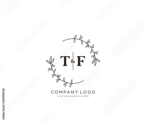 initial TF letters Beautiful floral feminine editable premade monoline logo suitable for spa salon skin hair beauty boutique and cosmetic company.