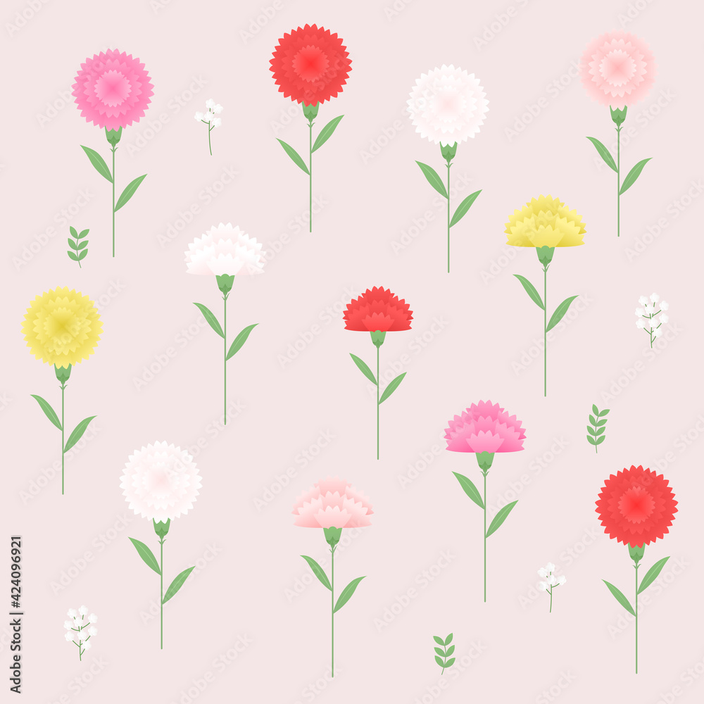 Vector illustration of carnation flowers pattern.