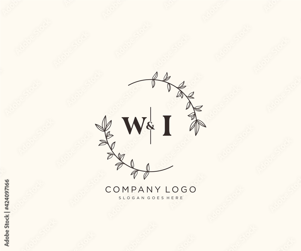 initial WI letters Beautiful floral feminine editable premade monoline logo suitable for spa salon skin hair beauty boutique and cosmetic company. - obrazy, fototapety, plakaty 