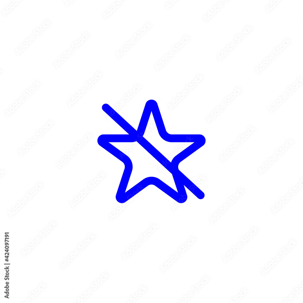 Crossed out asterisk blue, remove from bookmarks sign illustration Crossed out asterisk blue, remove from bookmarks sign illustration