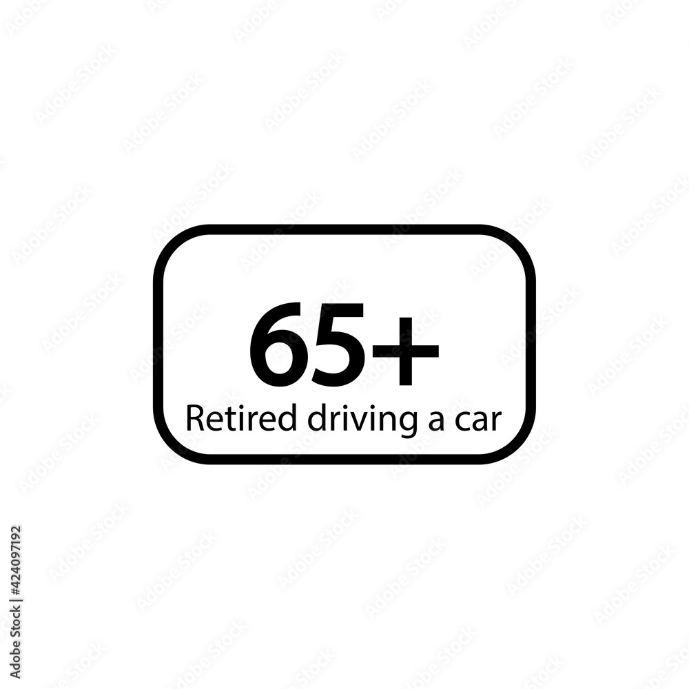 Pensioner driving a car icon. Sixty five plus eps ten