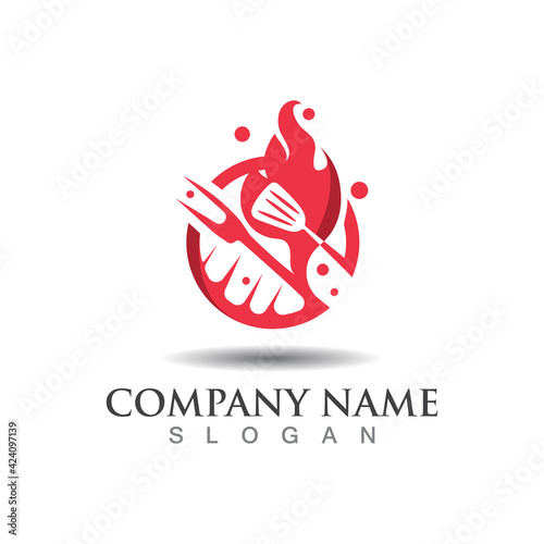 Hot grill logo template for business restaurant vector design creative