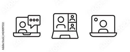 Vc, video conference, online meeting, online seminar icon set. Vector graphic illustration. Suitable for website design, logo, app, template, and ui. 