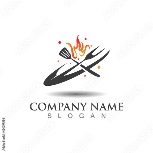 Hot grill logo template for business restaurant vector design creative