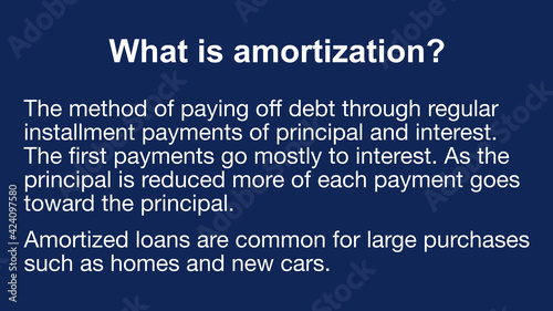 What is amortization? Banking & finance term. 16x9 format.