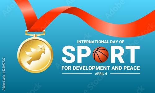 Vector illustration of gold medal with peace dove logo, as a banner or poster,  International Day of Sport for Development and Peace.