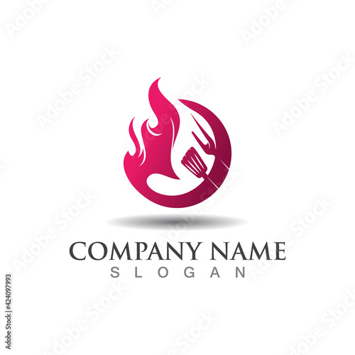 Hot grill logo template for business restaurant vector design creative