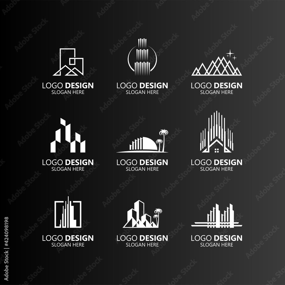 set collection luxury buildings logo design