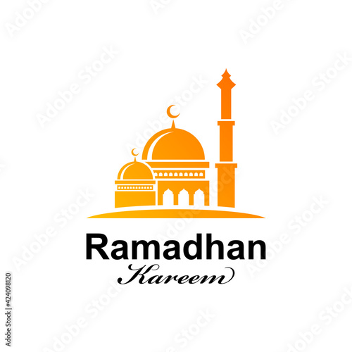 golden mosque for ramadhan kareem logo design