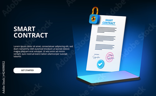 3d document file paper smart contract for digital technology for security privacy with phone and padlock illustration