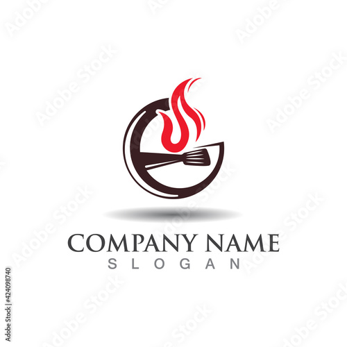Hot grill logo template for business restaurant vector design creative