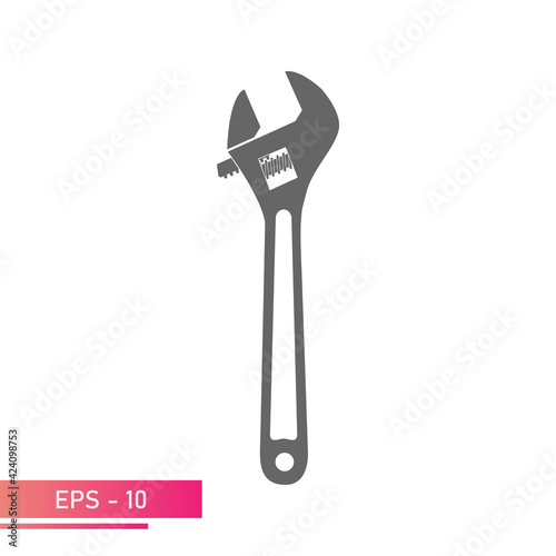Sliding wrench in one color, icon. The adjustable wrench is ready-made. Isolated on a white background. Flat vector illustration.