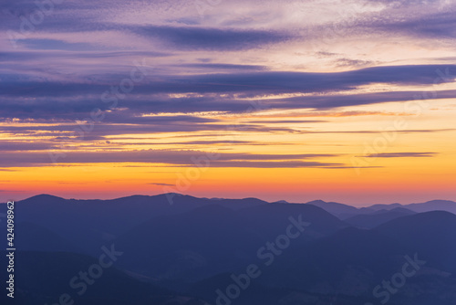 Very beautiful dawn in the Ukrainian Carpathian mountains in summer. © reme80