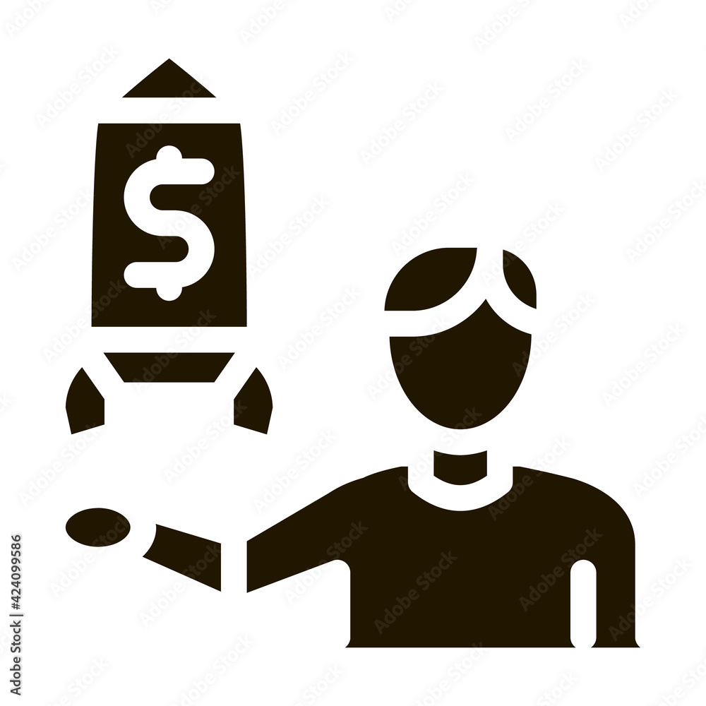 human show money rocket glyph icon vector. human show money rocket sign. isolated symbol illustration human show money rocket glyph icon vector. human show money rocket sign. isolated symbol illustration