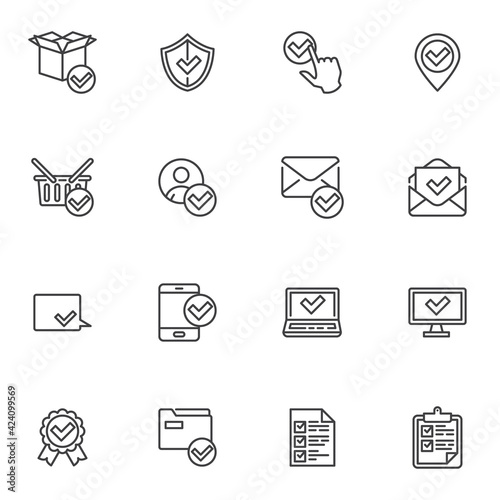 Approval and confirmation line icons set