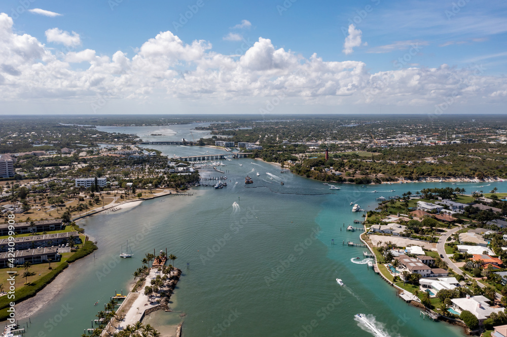 Jupiter Inlet shot with aerial drone
