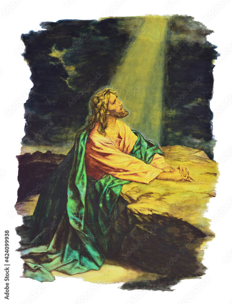 Hand drawn illustration of Jesus christ praying in the garden Stock ...