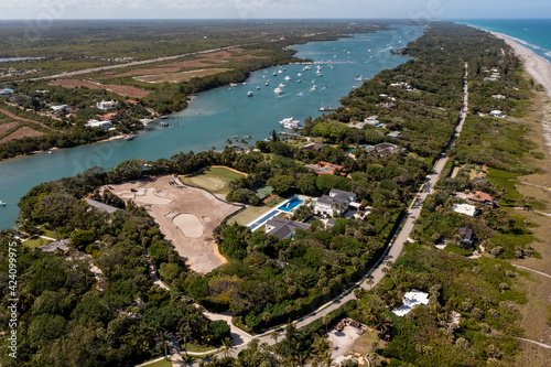 Aerial photo of Tiger Woods mansion in Jupiter Island Florida USA photo