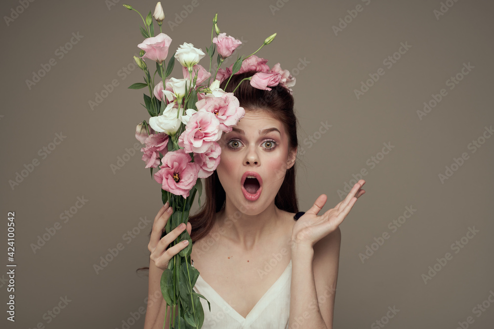 elegant woman bouquet flowers emotion luxury charm