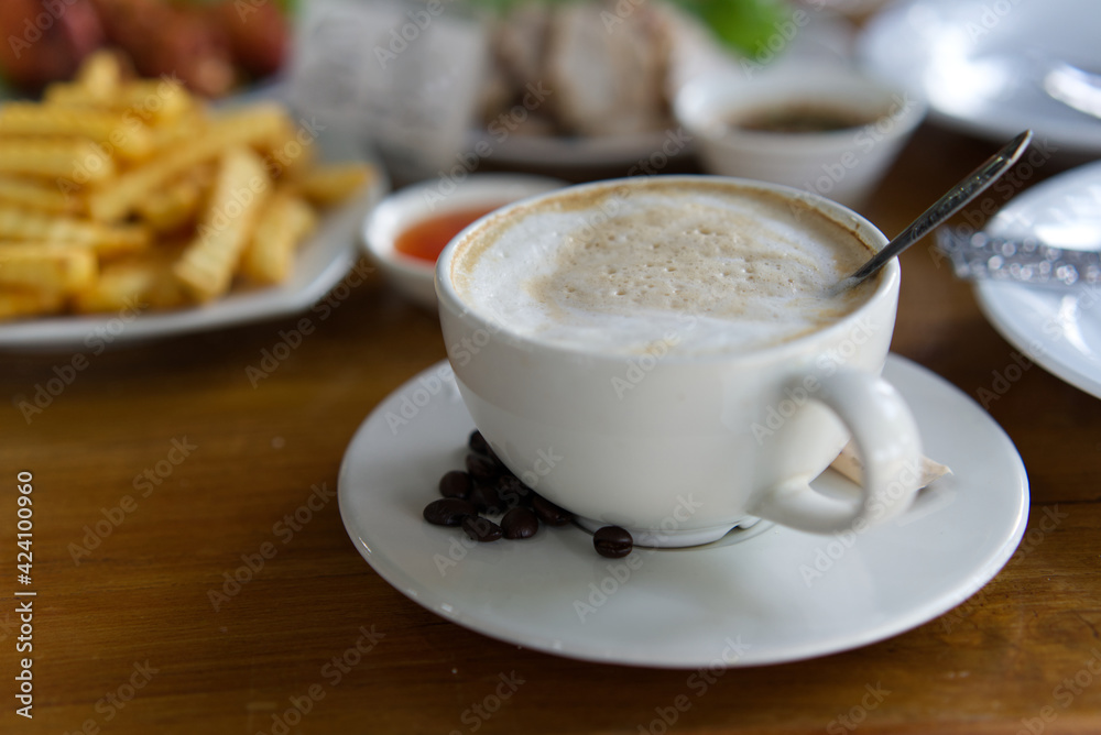 Hot Cappuccino Coffee In the coffee shop Hot Cappuccino Coffee In the coffee shop