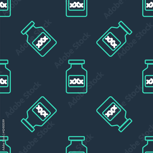 Line Medicine bottle with pills for potency, aphrodisiac icon isolated seamless pattern on black background. Sex pills for men and women. Vector © vector_v