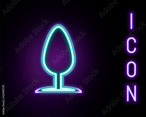 Glowing neon line Anal plug icon isolated on black background. Butt plug sign. Fetish accessory. Sex toy for men and woman. Colorful outline concept. Vector