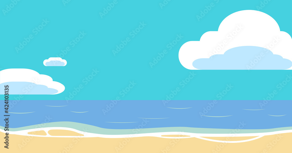 ブログアイキャッチ向け　シンプルな昼の浜辺のイラスト