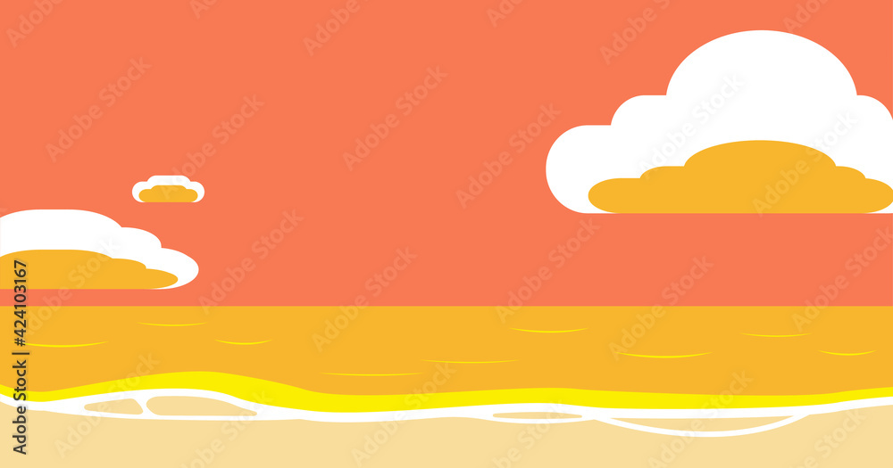 ブログアイキャッチ向け シンプルな夕方の浜辺のイラスト ブログアイキャッチ向け シンプルな夕方の浜辺のイラスト