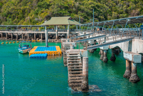 Tourist boat mooring at Koh Lan  Pattaya  Thailand  March 30  2021.