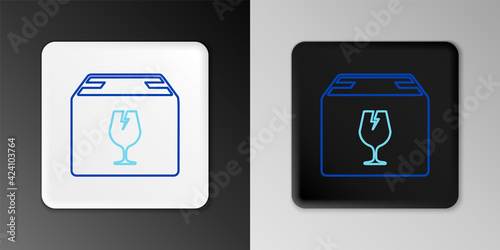 Line Delivery package box with fragile content symbol of broken glass icon isolated on grey background. Box, package, parcel sign. Colorful outline concept. Vector