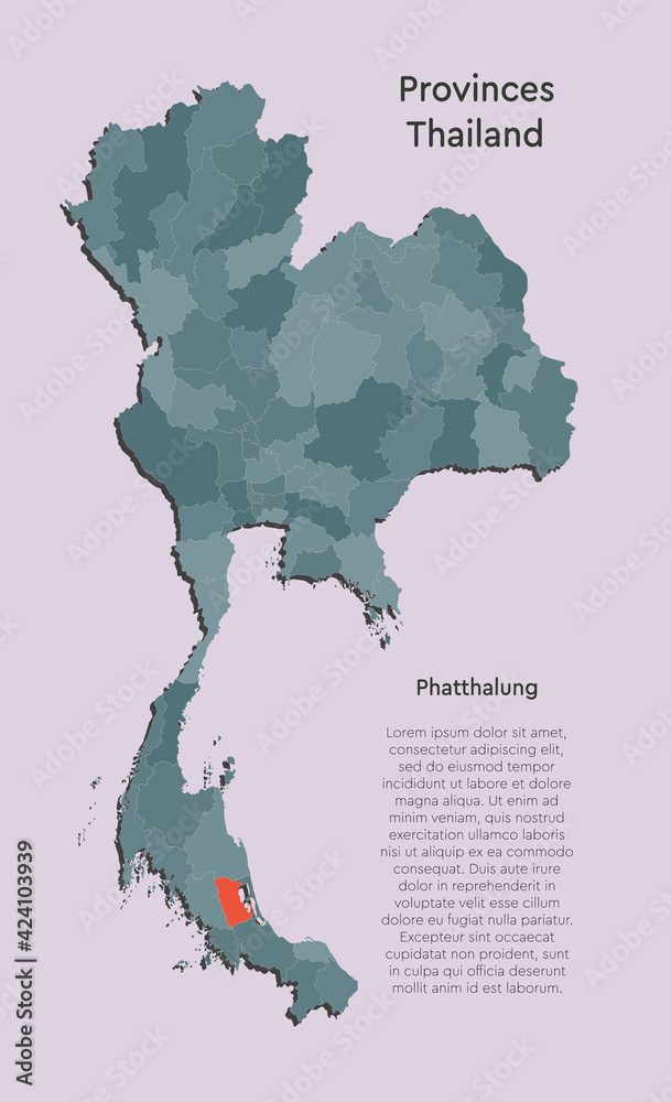 Asia country Thailand map and province Phatthalung