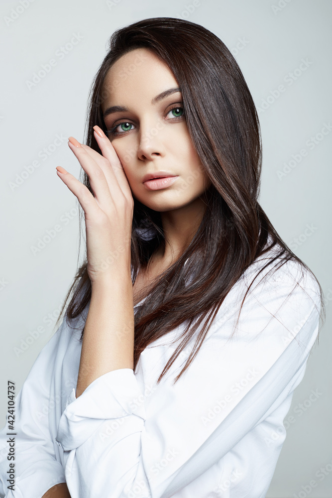 fashion beauty portrait of beautiful woman in white shirt fashion beauty portrait of beautiful woman in white shirt