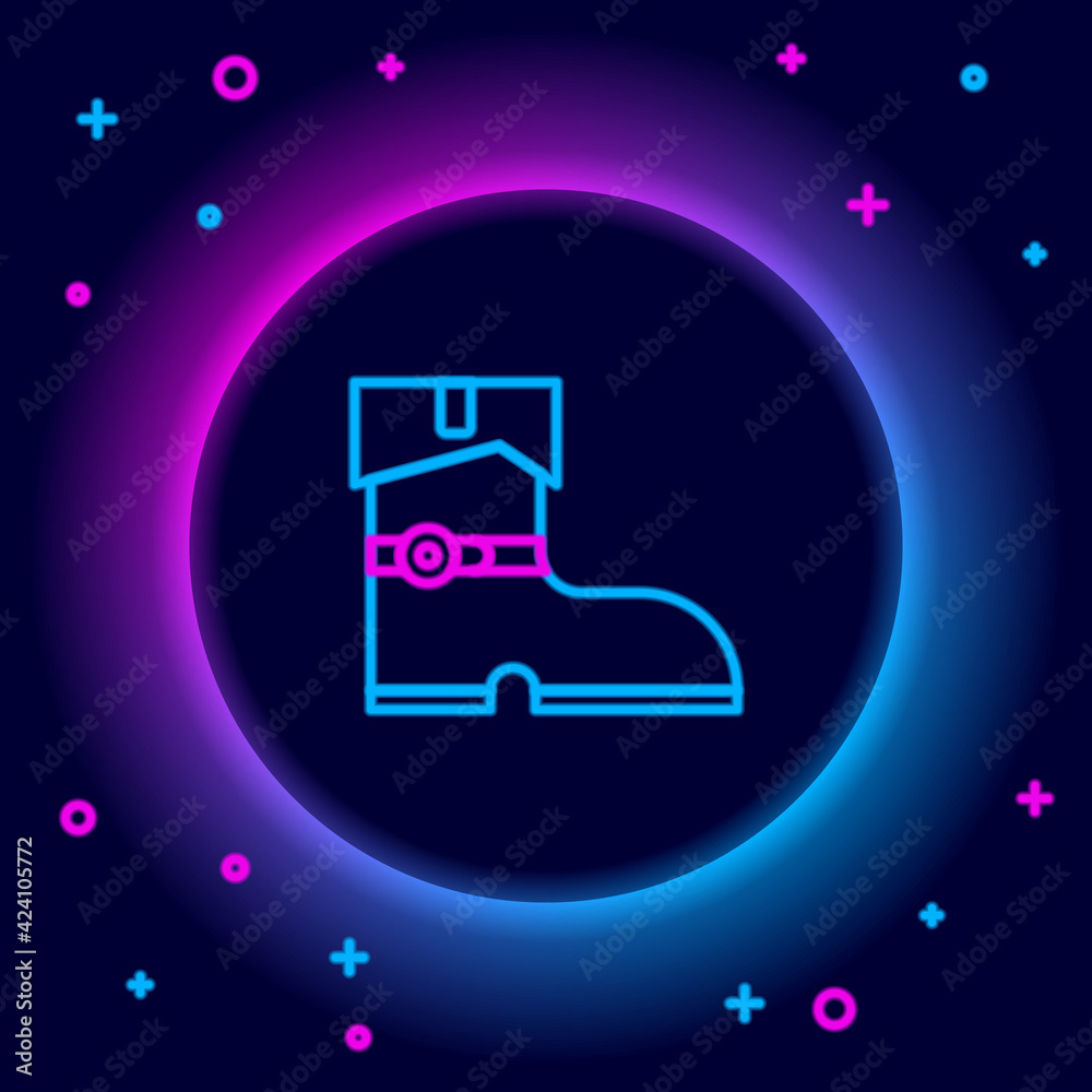 Glowing neon line Leather pirate boots icon isolated on black background. Colorful outline concept. Vector