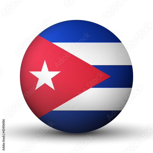 Glass light ball with flag of Cuba. Round sphere, template icon. Cuban national symbol. Glossy realistic ball, 3D abstract vector illustration highlighted on a white background. Big bubble