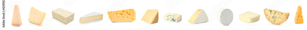 Assortment of tasty cheeses on white background Assortment of tasty cheeses on white background