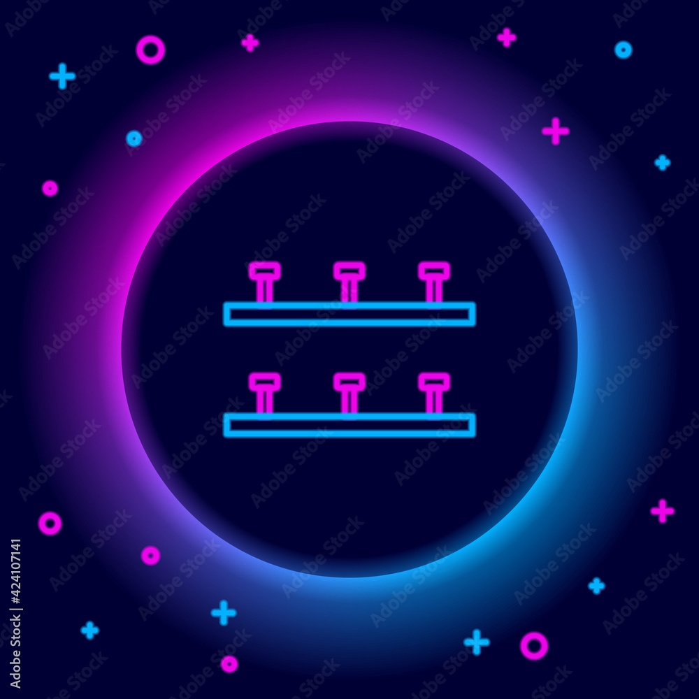 Glowing neon line Automatic irrigation sprinklers icon isolated on black background. Watering equipment. Garden element. Spray gun icon. Colorful outline concept. Vector Glowing neon line Automatic irrigation sprinklers icon isolated on black background. Watering equipment. Garden element. Spray gun icon. Colorful outline concept. Vector