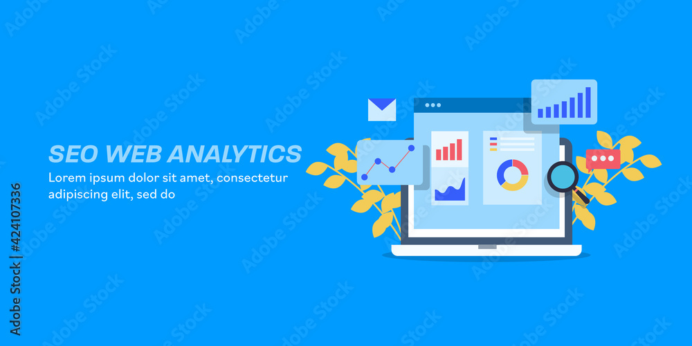 Web page of seo analytics data. Search engine optimization or custom seo  report, data monitoring business intelligence software app concept. Stock  Vector | Adobe Stock